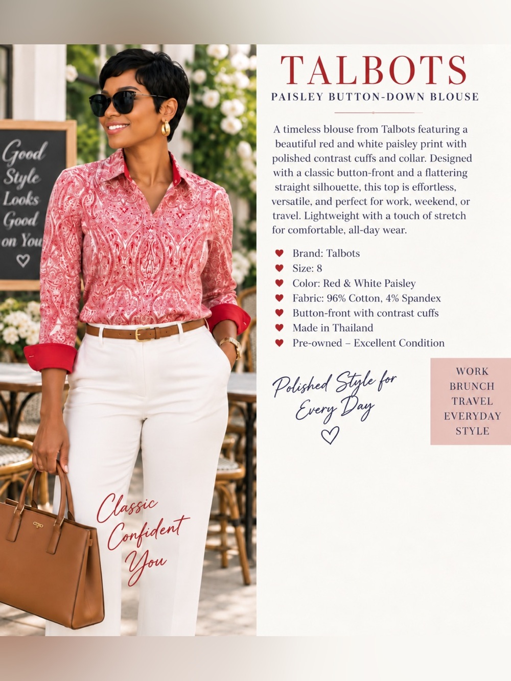 Talbots Red & White Paisley Button-Down Shirt
